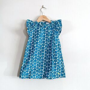 Bleu Comme Gris Paris Girls Dress Size 2 Blue Floral Cotton Ruffle Sleeve EUC